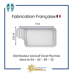 Piscine Coque Polyester Prélude 70 – 7,00x3,50x1,50 m, Volume 31 m³, Fond Plat, Escalier Décalé, Finition Gelcoat Résistante, Fabriquée en France, Livraison Départements 32, 40, 64, 65